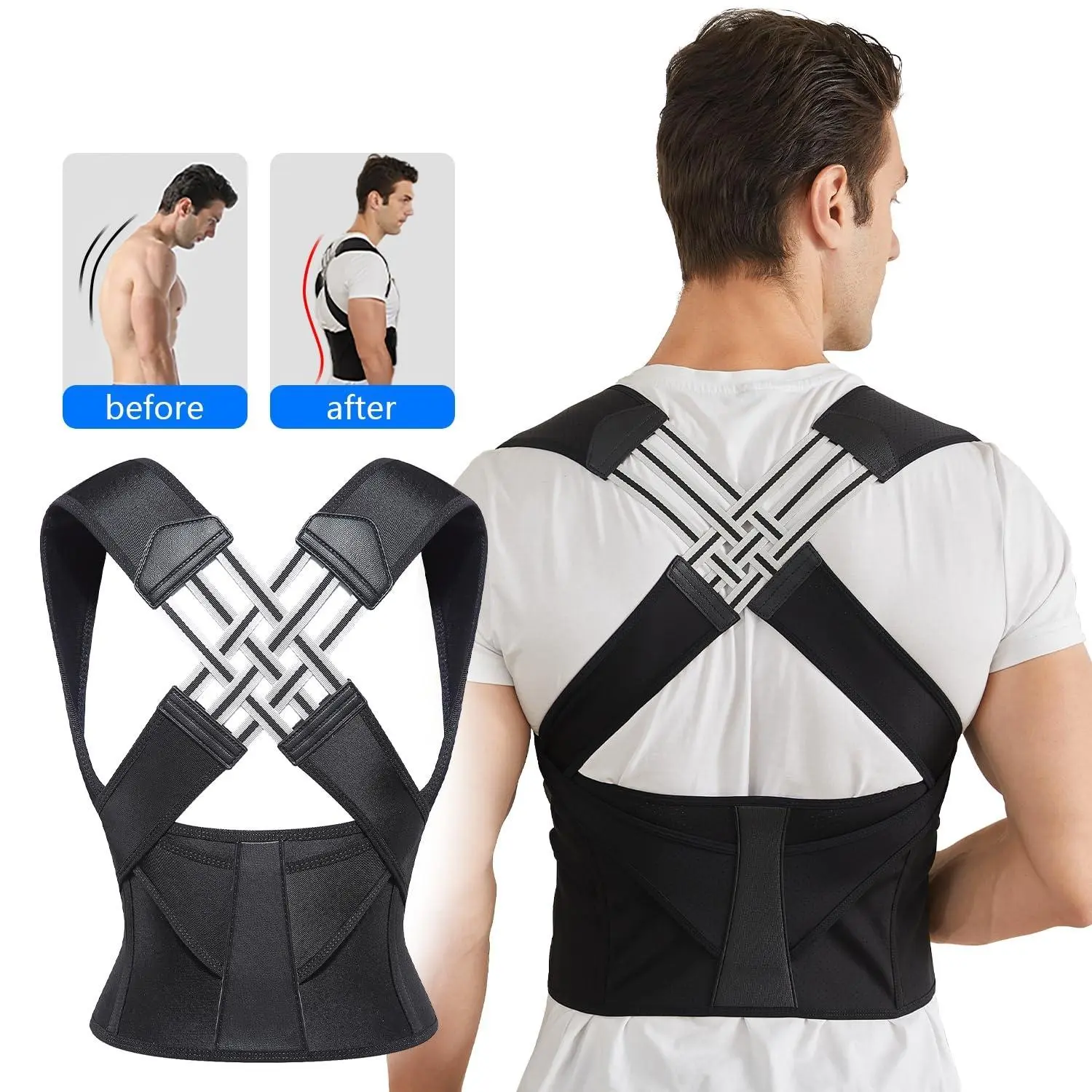 Adjustable Breathable Posture Corrector Back Brace (S-XXL, 24 Inches) for Men & Women, Healthcare Shoulder Straightener with Full Back Support for Upper-Lower Pain Relief & Posture Improvement