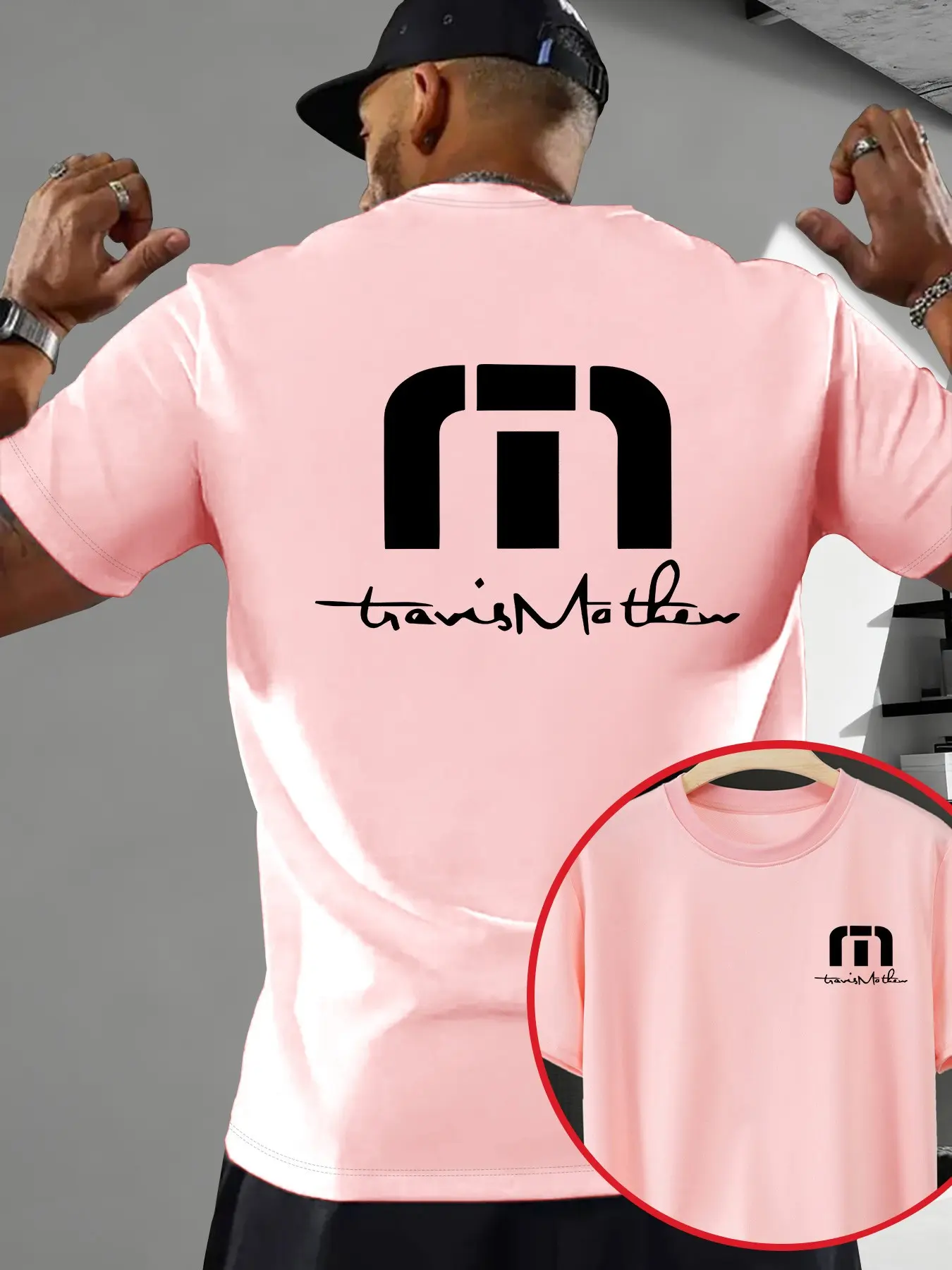 Men's Summer Casual Geometric Letter Print T-Shirt, Round Neck Short Sleeve Top, Comfortable Dual-Sided Printing, Outdoor Activities Wear