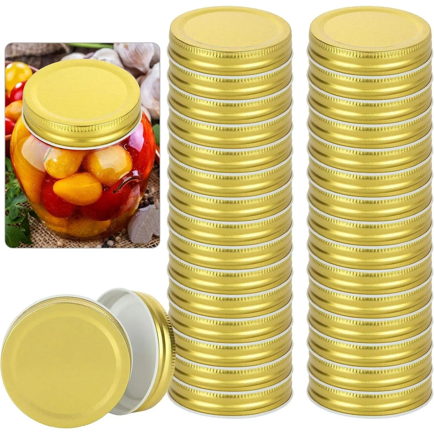 50 count Regular Mouth Mason Canning Jar ,  Metal  for Mason Jar, Leak Proof Secure Mason Storage Covers Caps ()