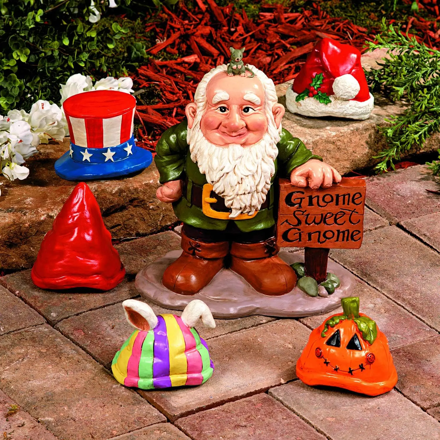 Garden  Outdoor Statue | 5 Interchangeable Seasonal Hats,   Figurines, Yard Decorations, Christmas Halloween Easter Holiday  Decor