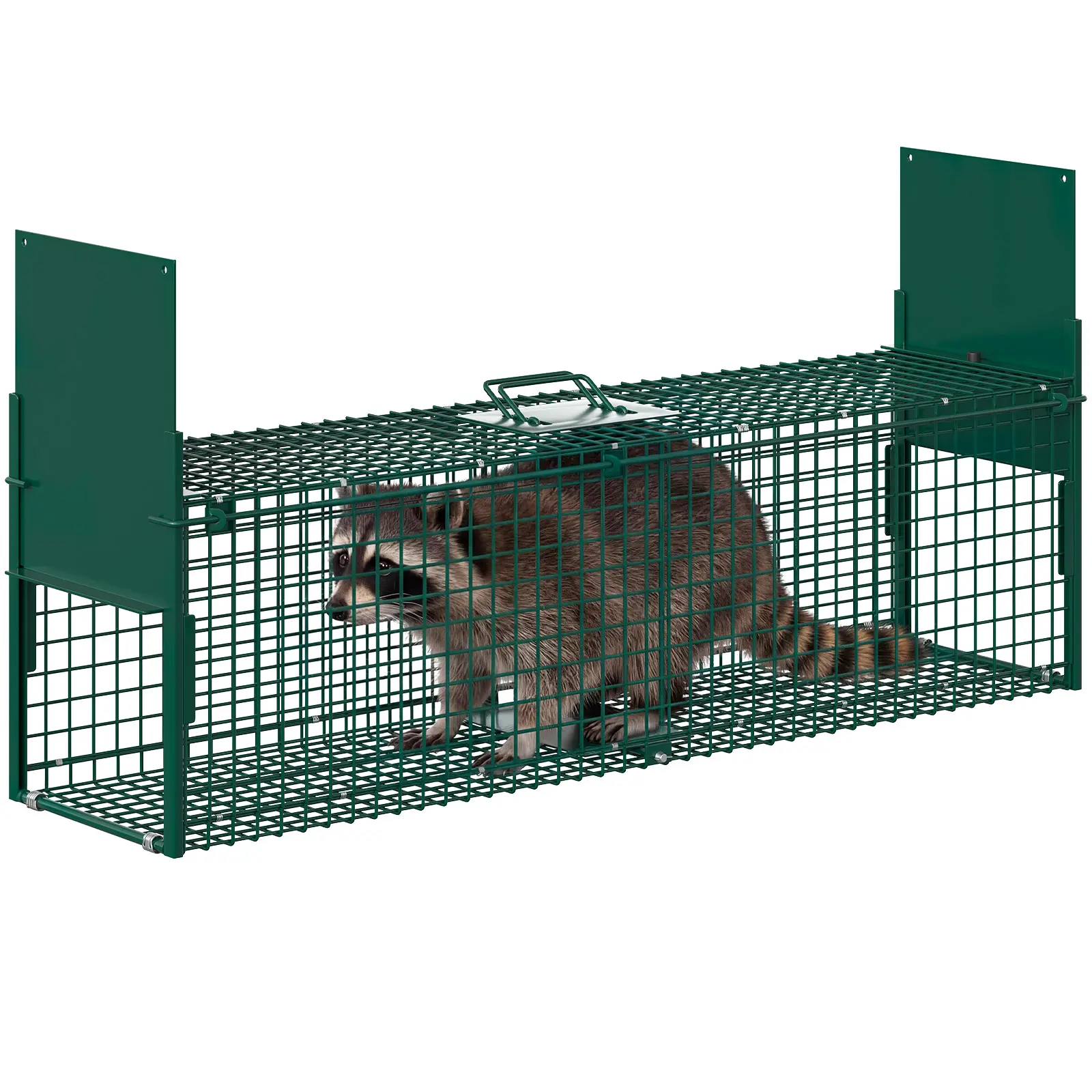 32 inch Live Animal Trap Hunting Release Cage with 2-Door Carrying Handle Sensitive Trigger Collapsible Steel for Raccoons Squirrel Cats Rabbits Skunks Foxes Similar Animals, Green