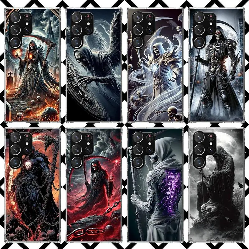 Death Grim Reaper Skull Scythe Phone Case for Samsung Galaxy S26 S25 Edge S24 S23 Ultra S22 Plus S21 FE For iphone 17 16 15 14 13 12 11 17Air Plus Pro Promax Soft Cover Print