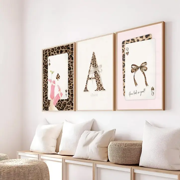 Leopard Print Name Wall Art: Personalized Girl Room Decor (Set of 3)