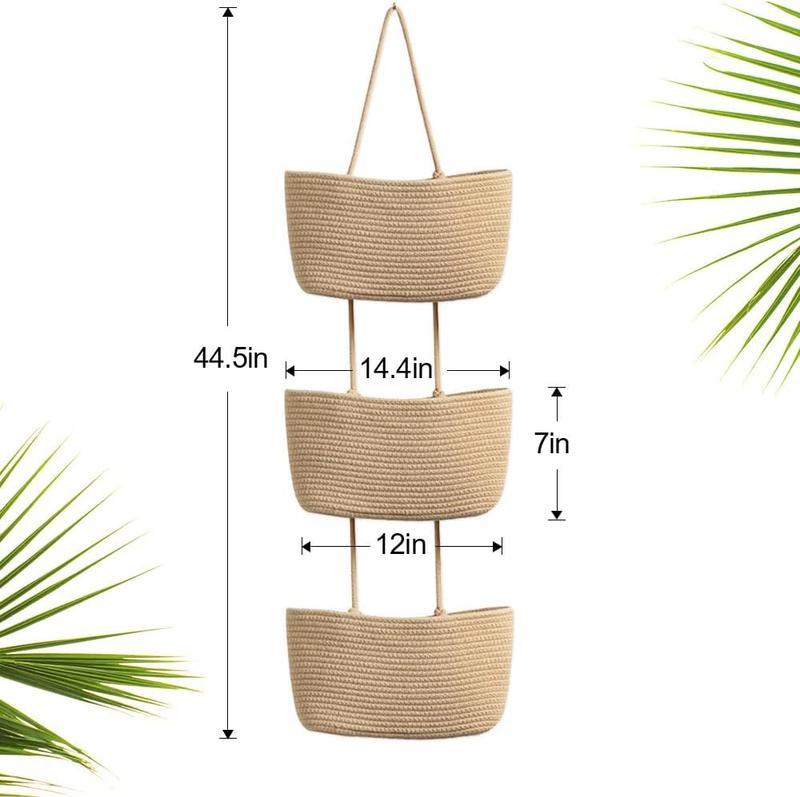 Woven cotton 3-Tier Over the Door Basket, Wall-Mounted Jute Storage Organizer – Decorative Nursery Baskets, Perfect for Busy Mom/Dad to Store Diapers & Toys small basket Gift Hook laundry basket house organizers