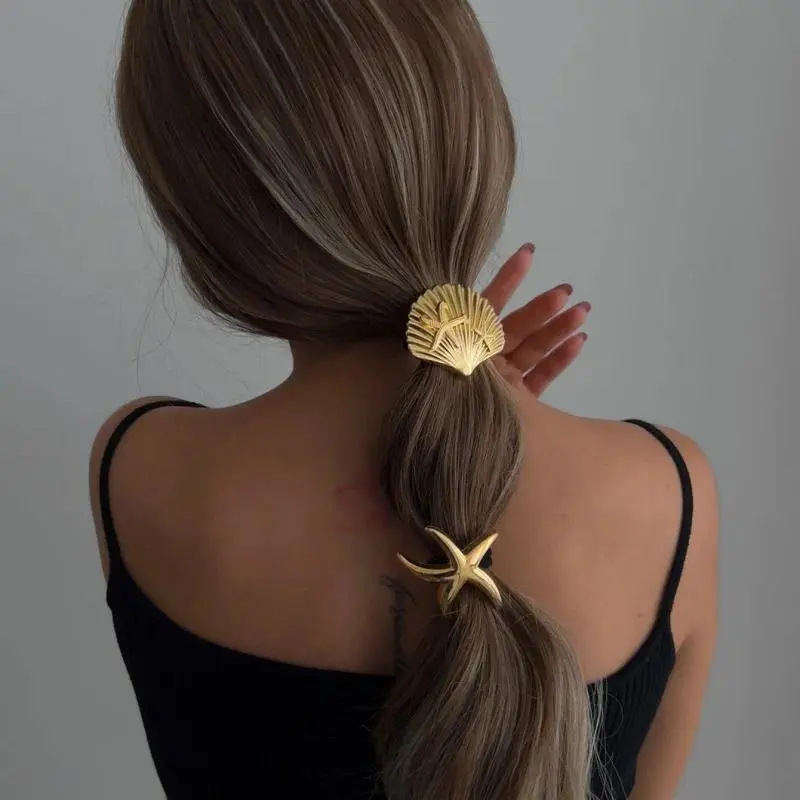 2025 Metal Irregular Shell Starfish Hair Bands for Women Simple Hair Scrunchies Elastic Hair Rope Ponytail Hair Accessories
