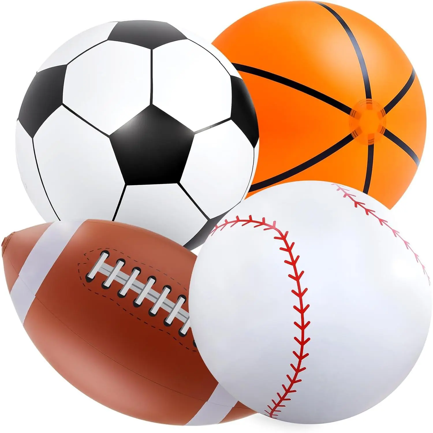 27 Inch Giant Inflatable Sports Beach Balls 4 Pcs - Includes Soccer, Baseball, Basketball, Football, Perfect for Sports, Birthday Party Favors and Outdoor Beach Activities
