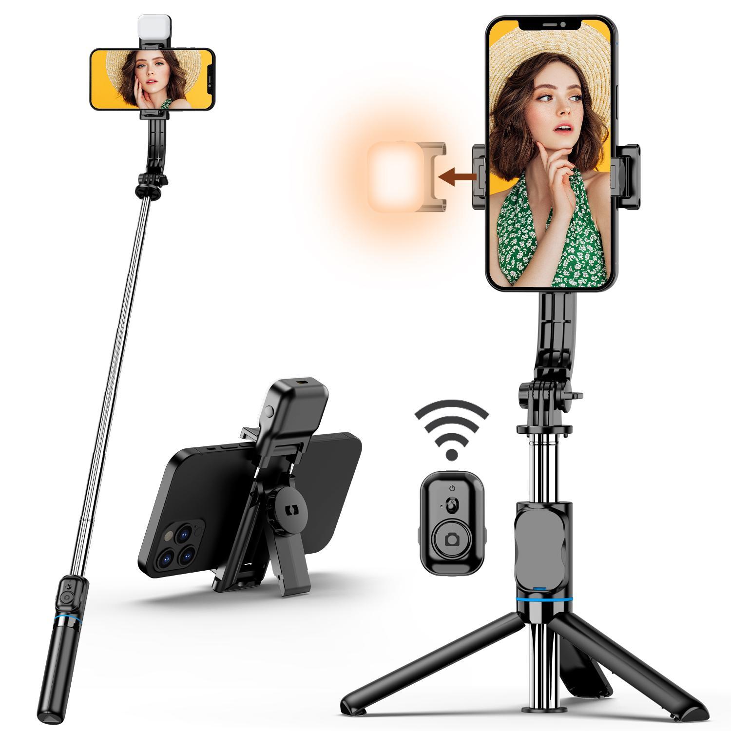 Portable Foldable Selfie Stick Tripod Stabilizer, Adjustable Light Modes Selfie Stick With Fill Light & Remote Control, Extendable Selfie Stick For Vlog Live Streaming