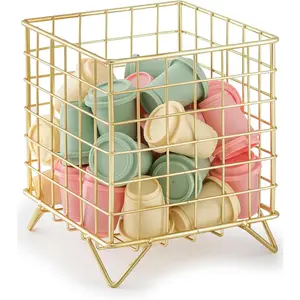 K Cup Holder Organizer, 5.3" x 5.3" x 6.3" Coffee Pod Storage Basket, Coffee Bar Accessories Metal Basket, Large Capacity Countertop Organizer for Kitchen Counter & Office Desktop (Gold)