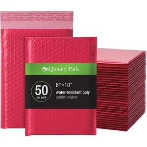 Bubble Mailers, 6 x 9 Shipping Envelopes, Water Resistant Red Poly Padded Envelopes, Redi-Strip Peel Off Closure, 50 Per Box (QUA85864)Gift