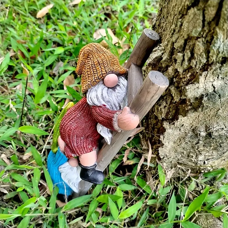 Climbing Dwarf Statue, Whimsical Garden Decor, Ideal for Outdoor Spaces, Perfect for Patios, Balconies, Lawns, Tree Trunks, Backyards