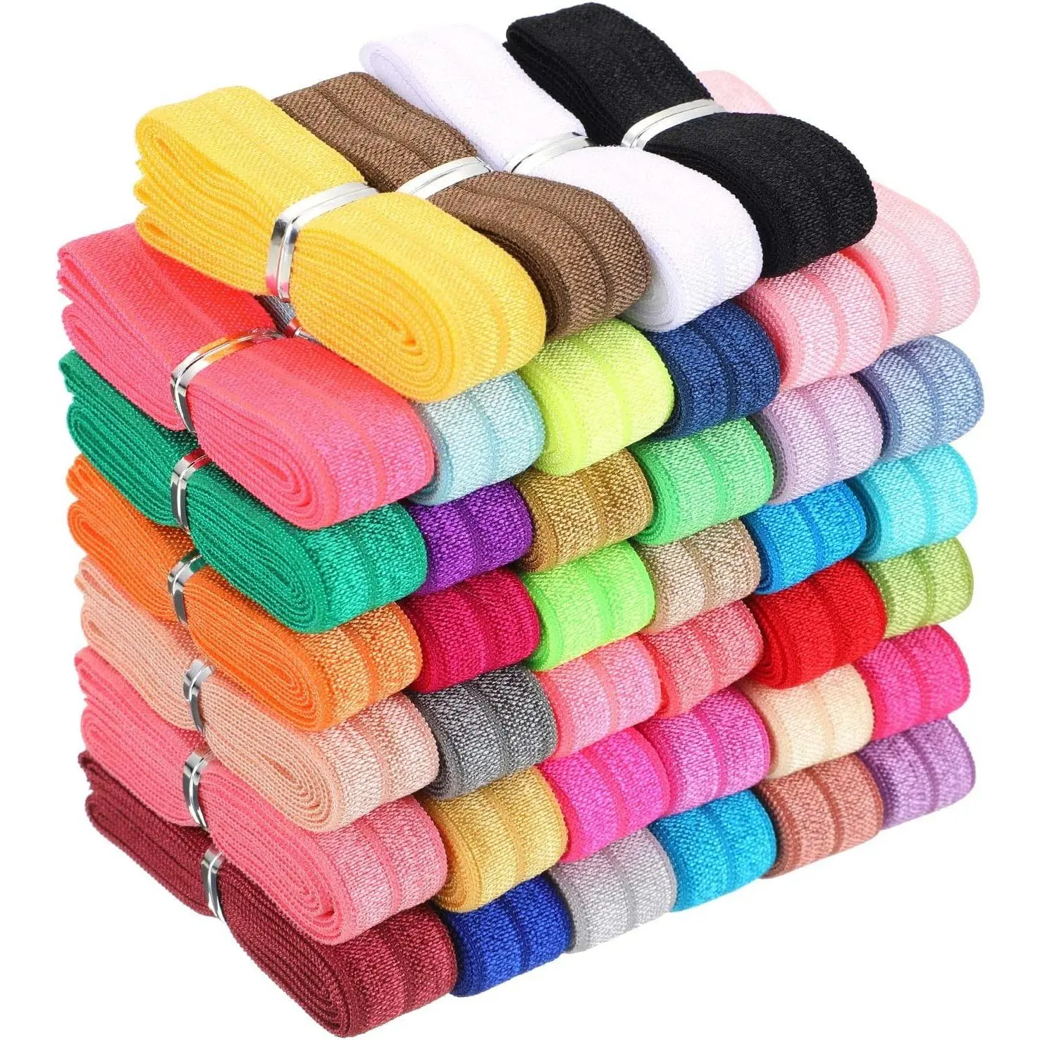 40 Yards 5/8 Inch Fold Over Elastic Ribbon, Multicolor Stretch Trim for Hair Ties, Headbands, DIY Craft Sewing Bows Projects, Soft Fabric