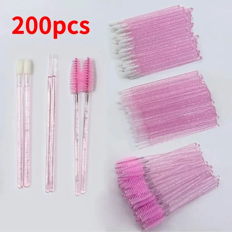 200pcs Disposable Brushes Set Brush Combo Mascara Wands Lip Brushes Microbrush Applicator Swab Cosmetics Makeup Tool for Eyelash Extension Eyebrow Makeup Tools