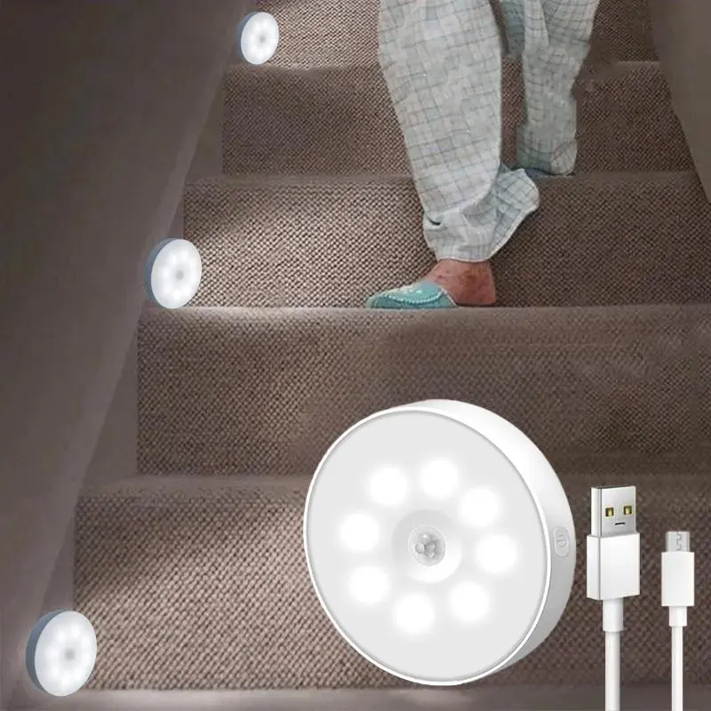 Motion-sensor Night Light, 3/6 Counts 8-LED 3-Mode USB Rechargeable Sticky Magnetic Night Light for Cabinets, Stairs and Bedroom, Dimmable Night Light, Adjustable Lights, Home Lighting, Dimmable Nightlight