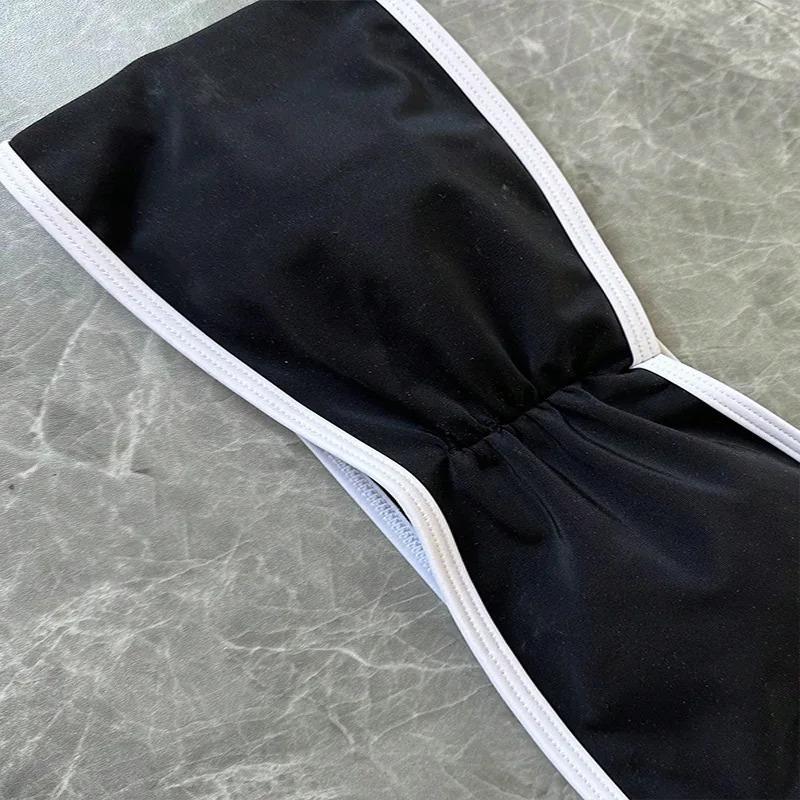 Women's Strapless Swimsuit 2-piece Suit Solid Color Patchwork Push Up Ruffle Thong Beach Hot Spring Bikini Set New Swimwear bandeau  bathing  top