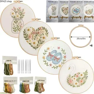 Floral Handkerchief Embroidery Kit for Beginners, DIY Needlework Craft Set with Thread, Fabric and Pattern Guide for Home Decor and Sewing Practice