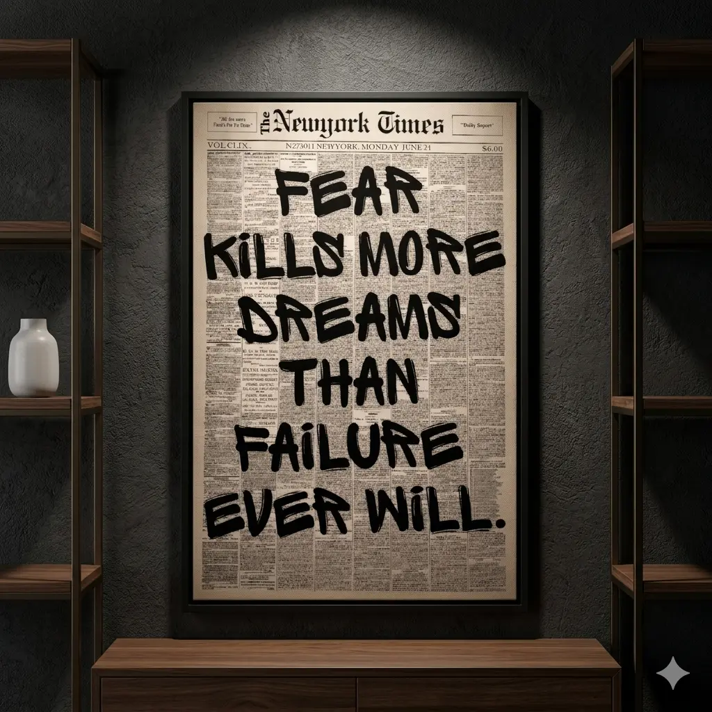 Retro Fear Kill More Dreams Than Failure Newspaper Poster, Motivational Wall Art, Typography Print, Uplifting Quote Canvas Wall Art, Newspaper Poster, Inspirational Motivational Poster, Positive Quote Decor, Minimalist Print, Bedroom Decor, Dorm Decor USA