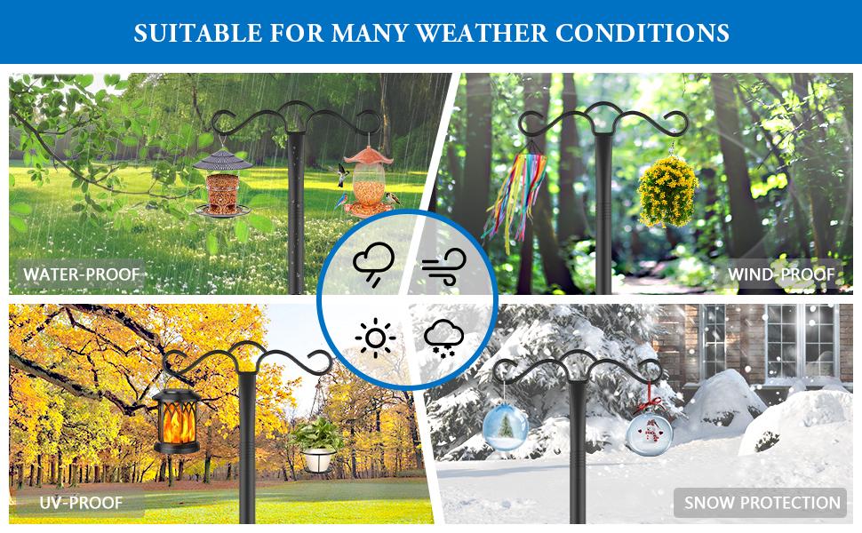 Double Shepherds Hook for Outdoor with 5 Prong Base 90 Inch Heavy Duty Two Sided Bird Feeder Pole for Hanging Lantern,Hummingbird Feeder,Lightweight Plant,Shepherds Hook for Bird Feeders