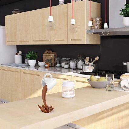Floating Spilling Coffee Cup Sculpture, 3D Pouring Coffee Mug Resin Figurine, Kitchen Countertop Decor