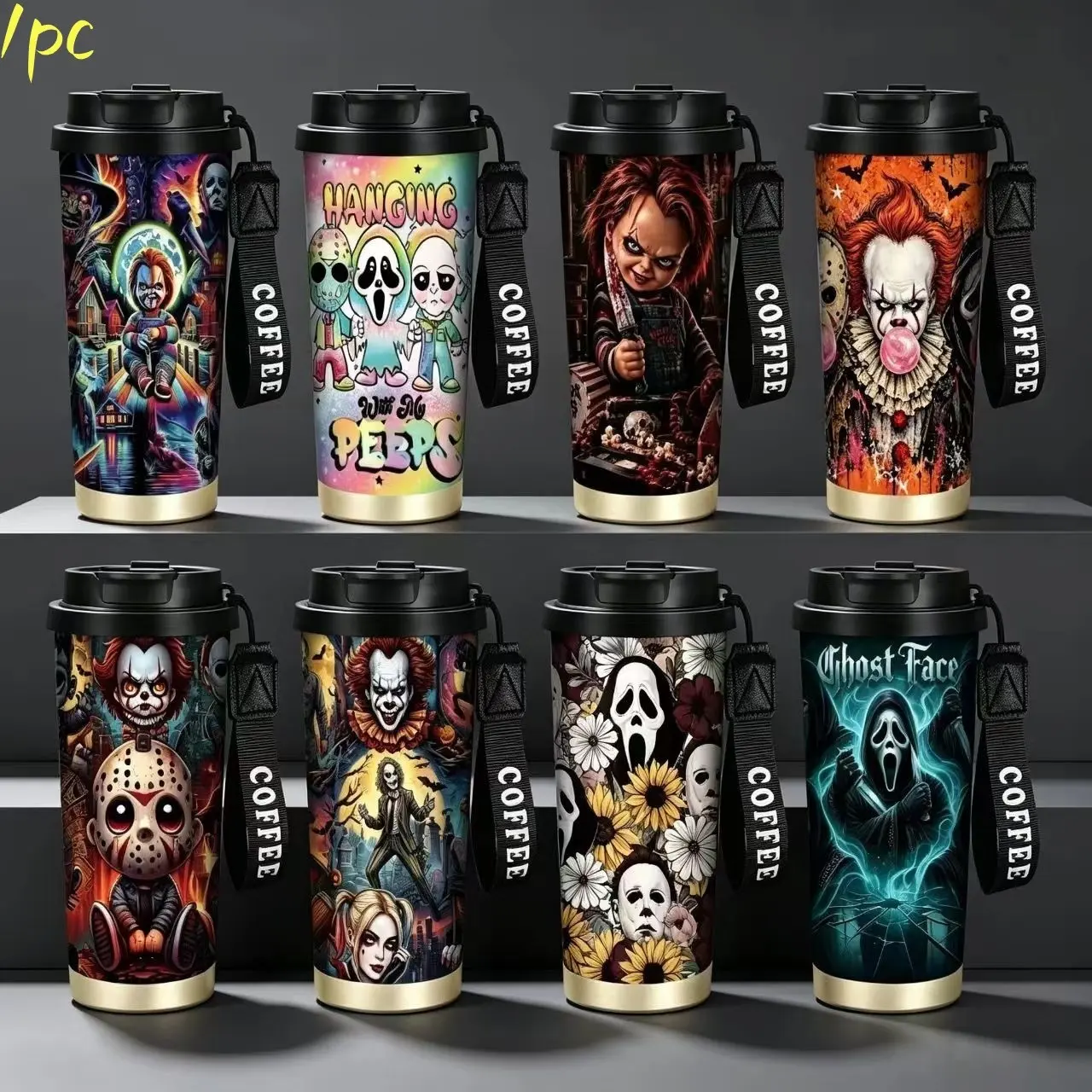 1pc 18oz 316 Stainless Steel Insulated Cup, Horror Character Mug, Holiday Present, Perfect for Daily Commute, Hiking, Party, Halloween & Thanksgiving Gift