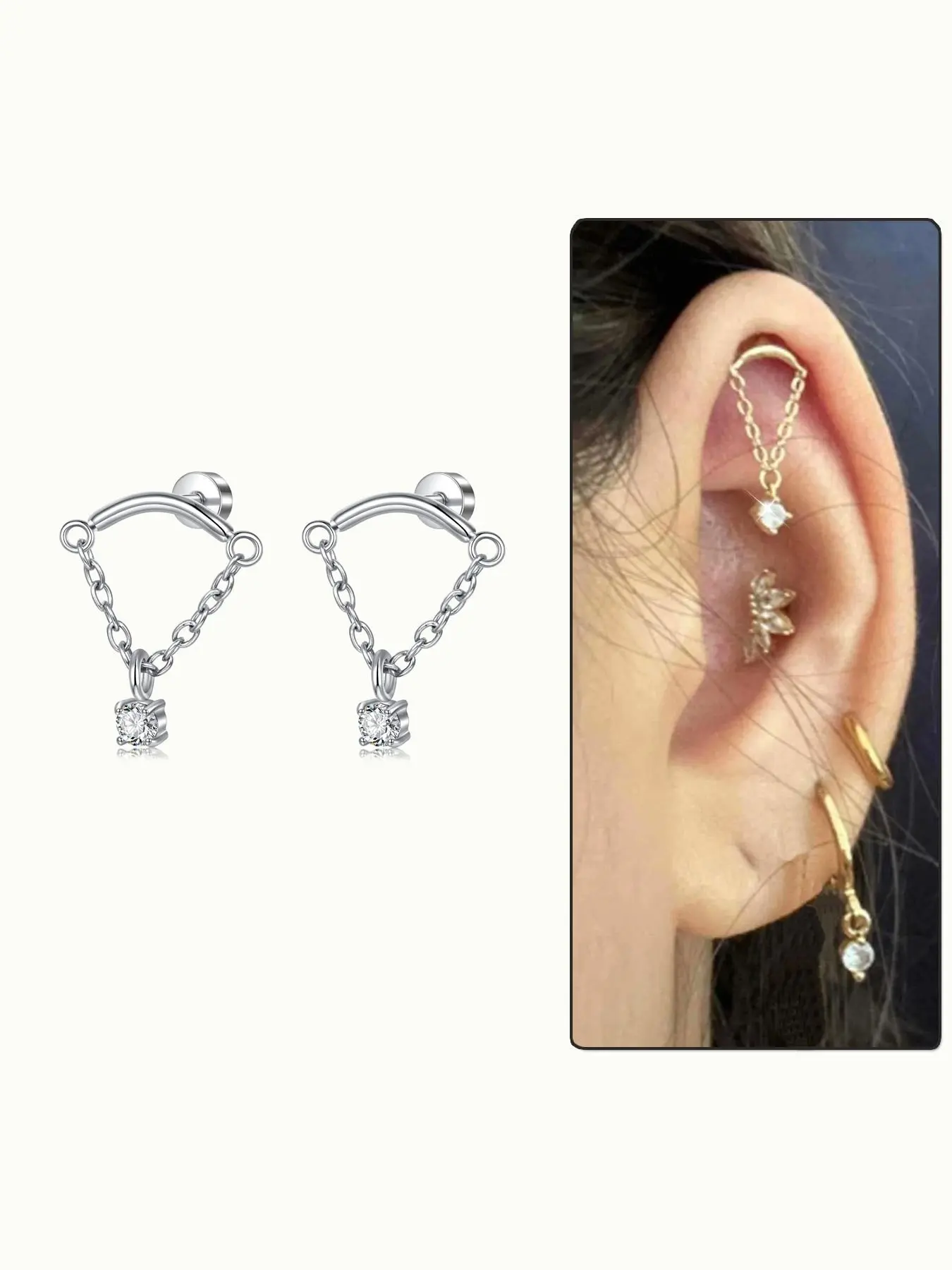 Women's Stainless Steel Stud Earrings, Low Allergy Soft Cartilage Piercing Jewelry, Party Style Cz Dangle Earrings for Women, Dainty Fashion Jewelry, Hypoallergenic Earrings, Studs Earrings