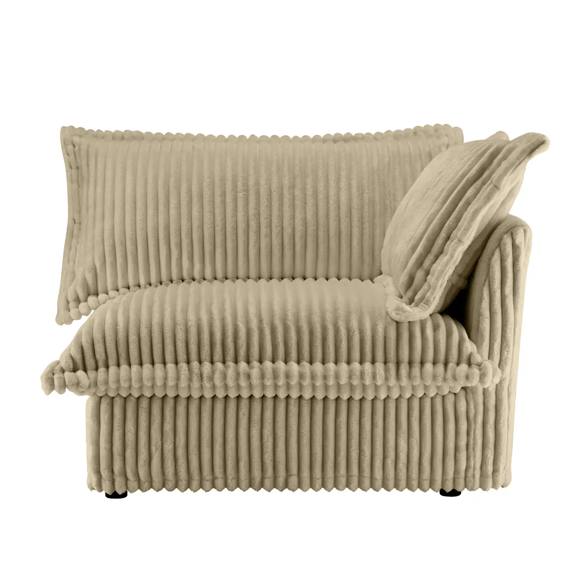 Sturdy 1-Person Single Seat RSF Corduroy Sofa - High-Density Sponge Cushion, Cotton Upholstery, Soft Touch, Natural Look, Family-Friendly, Child-Safe, 1 Camel Side Pillow, 300 lbs Capacity, Indoor Contemporary Couch, Cascading Hem
