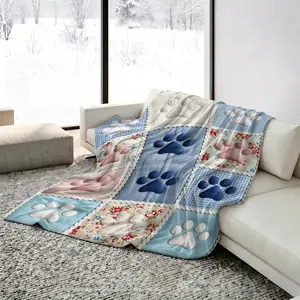 Summer Cooling Blanket for Night Sweats, Q-Max 0.35 Arc-Chill Cool Fiber Summer Throw, Cute Patchwork Dog Paw Print Blanket for Bed Sofa Chair Travel, Lightweight Comfortable for Adult Kids Hot Sleeper Use
