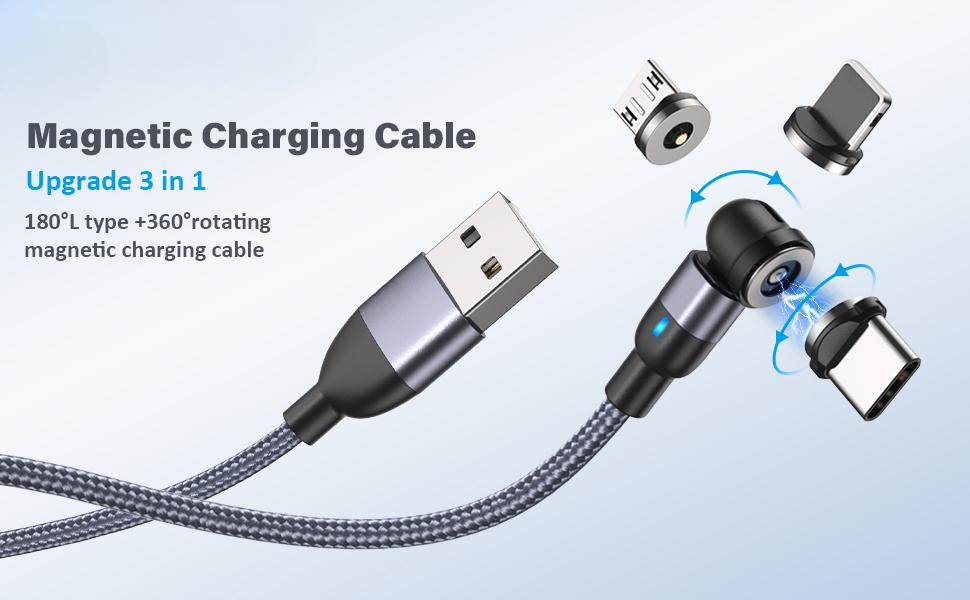 Magnetic Charging Cable 4 Pack (3.3ft/6.6ft/6.6ft/10ft), 540 Degree Rotating Magnet Phone Charger Cable, 3 in 1 Nylon Braided Magnetic USB Cable for Micro,Type C and iProduct Device Magnetic Charging Cable 4 Pack (3.3ft/6.6ft/6.6ft/10ft), 540 Degree Rotating Magnet Phone Charger Cable, 3 in 1 Nylon Braided Magnetic USB Cable for Micro,Type C and iProduct Device