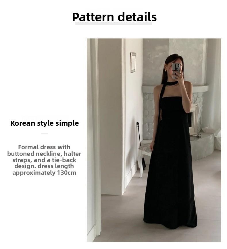Black Strapless Korean Minimalist Evening Dress – High-End Banquet Gown, Slimming Forest Light Wedding Dress for Women, Birthday Ceremony