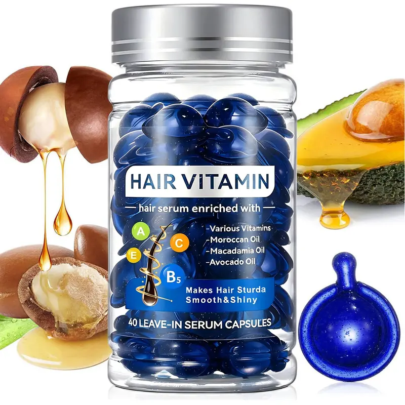 No-Rinse Hair Oil Capsules 40 Count, Rich in Moroccan Argan Oil, Vitamins a C E B5, Deep Nourishment, Split End Repair, Nourishing Hair Treatment, Daily Hair Care Essential.
