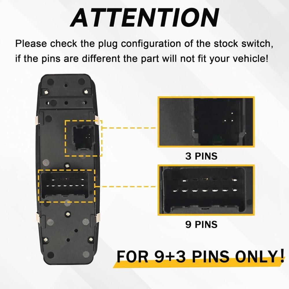 Driver Side Master Power Window Switch 9 Pins + 3Pins Compatible With 2009,2010,2011,2012 Dodge Ram 1500,2500,3500,2011-2012 Ram 1500,2500,3500 Window Control Switch Replaces 4602863AC 4602863AB