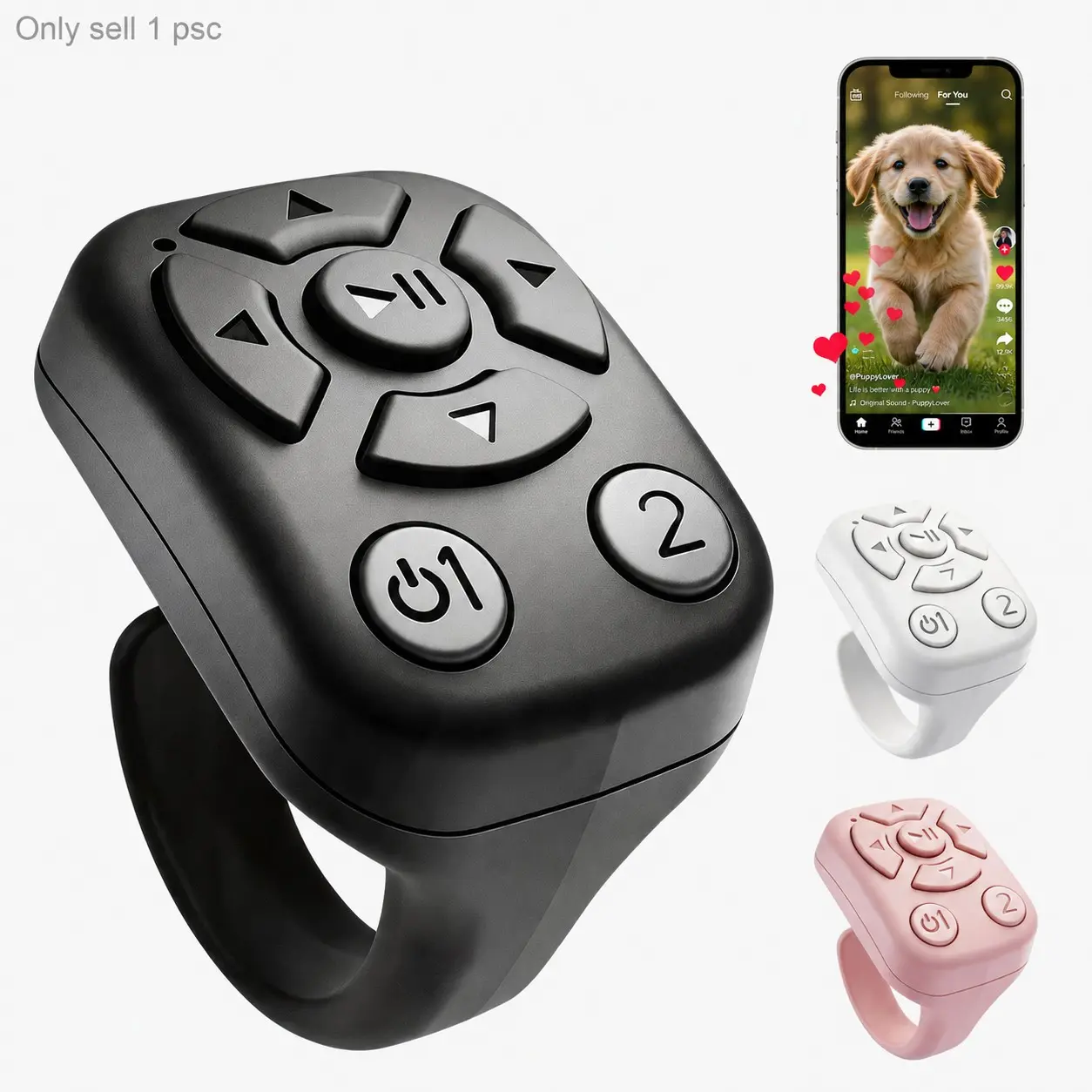 TikTok Remote Control Ring, Wireless Video Scroller Page Turner for iPhone Android, Camera Shutter for Selfies, E-Book Reading, Music and Short Video Control