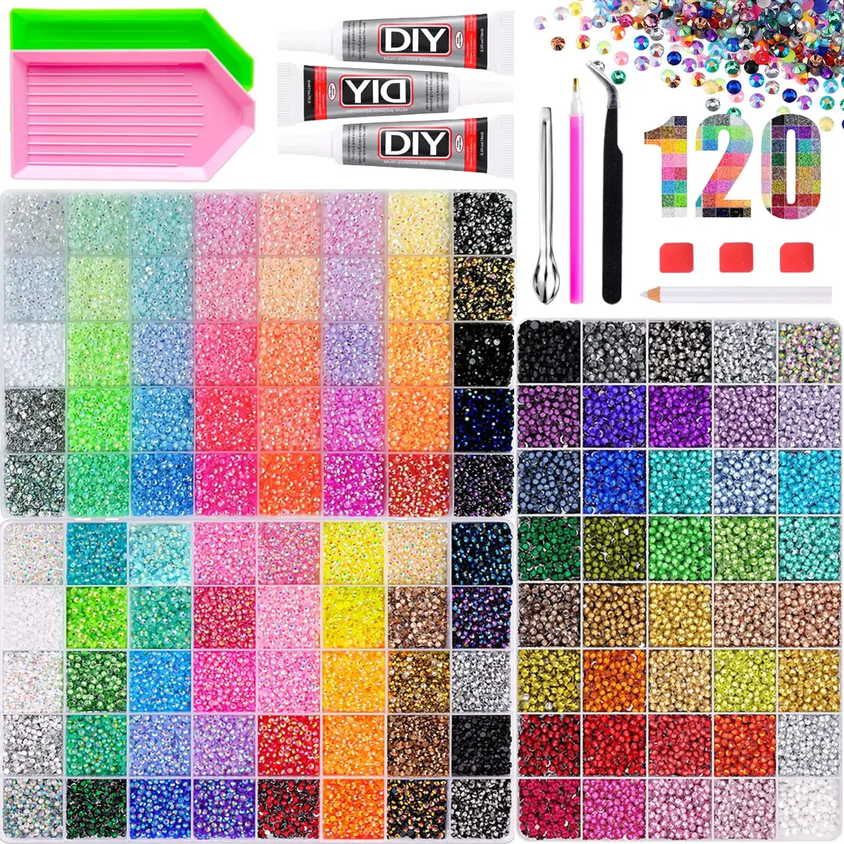 Vibrant Shimmering Bedazzling Kit 120-Color Crystal Set, Complete Tool Kit Included, Easy to Use for Beginners, Perfect for Crafting and DIY Projects ultimate creative gift for her,graduation gift,class Jelly Rhinestones /Diamong Art。Halloween Gifts