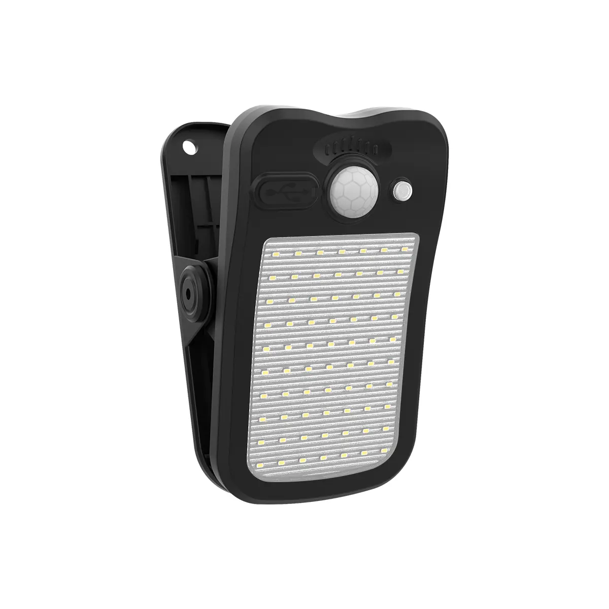Clip On Solar Motion Sensor Outdoor Lights, 60 LED Dual Charging Waterproof Security Lamp with 3 Modes, Portable for Fence, Deck, Camping, Solar Outdoor Lights