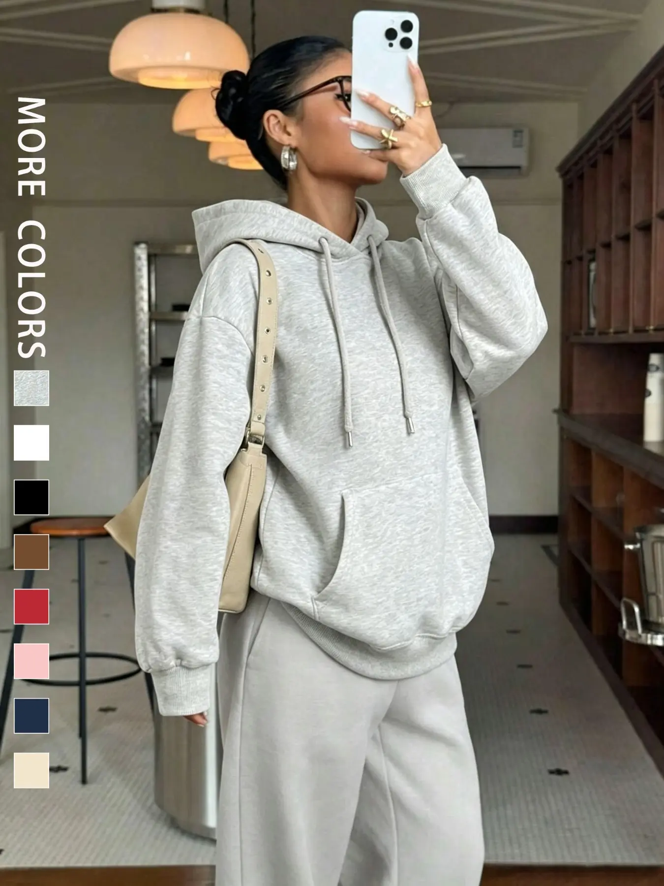 Women's Oversized Fleece Lined Thickened Hoodie, Drop Shoulder Loose Fit, Drawstring Hood, Large Kangaroo Pocket, Pullover Hooded Style. Versatile for Streetwear, Loungewear, Autumn & Winter Outfits.