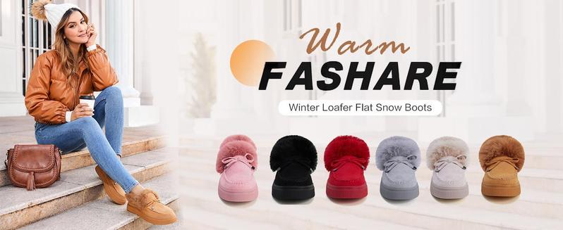【NEW】Fashare Women's Platform Warm Moccasin Slippers Slip On Loafer Plush Shoes Anti Slip Flat Walking Loafers Faux Fur Snow Boots  Soft and comfortable suede slippers for women