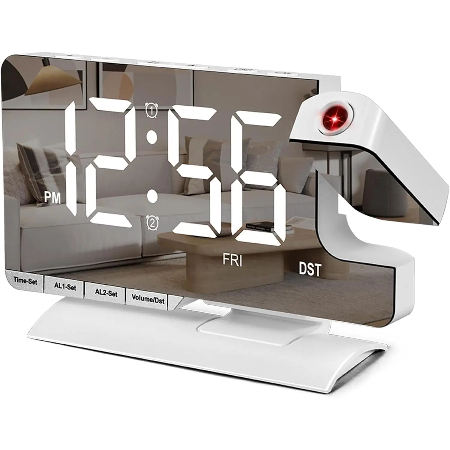 Digital Clock, Clock Bedside with Projection,7.3" Mirror Clock with 180?Rotating Projector,  with 3 Mode,Brightnee Adjust,DST,Snooze, Port,5 Levels Volume for Desk Teens