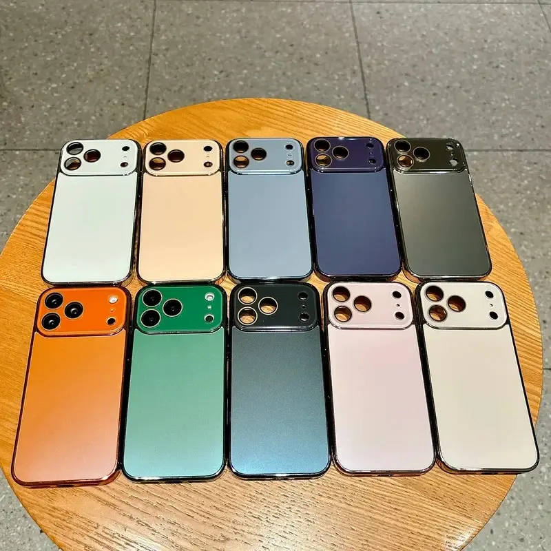 Matte Hard Shockproof Cellphone Casing with Plating Frame, Protective Glass Lens Film Screen Protector for iPhone 13 14 15 16 17 Pro Max Plus, 17 Air Mobile Phone Accessories