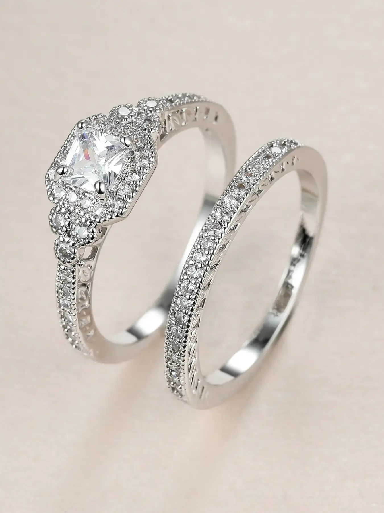2PCS Elegant Bridal Engagement Ring Set, Geometric Design Infinity Band Rings, Perfect Daily Wear Jewelry Gift for Her