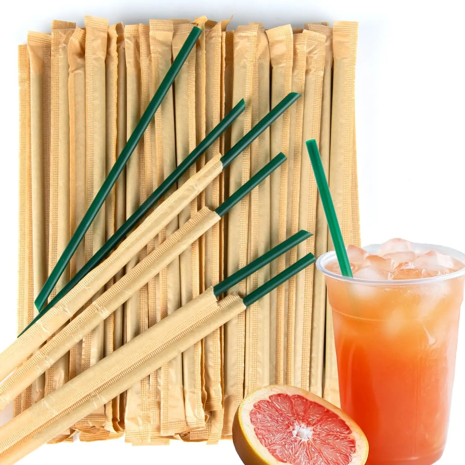 100 count Individually Wrapped Straws - Green Plastic Drinking Straws
