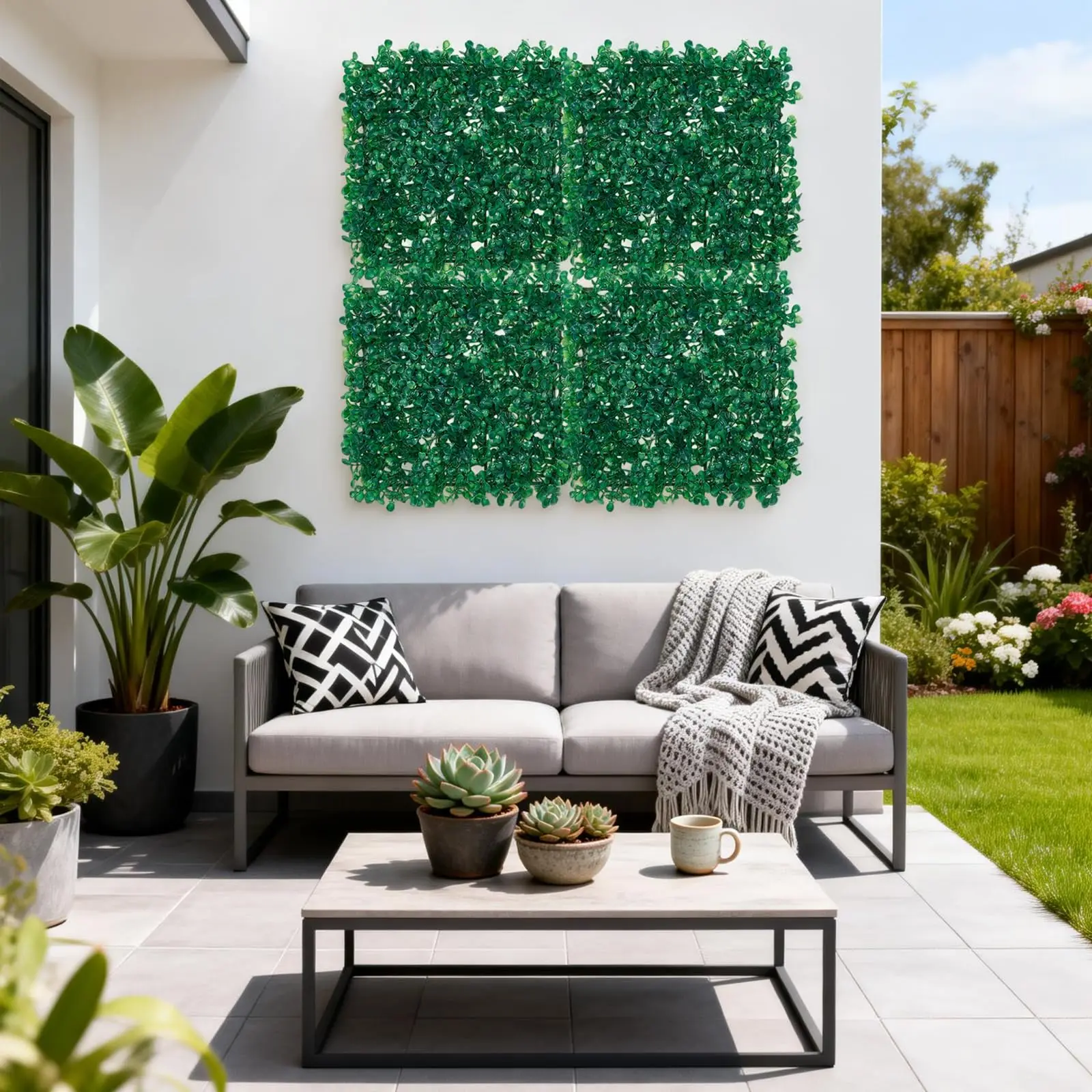 GARVEE Artificial Ivy Wall Panels – 12-Pack Greenery Backdrop, Maintenance-Free Faux Plant Privacy Fence, Durable & Easy Install, Indoor Outdoor Home Decor, UV Resistant, Size: 50x50cm, 12pcs, Color: Green