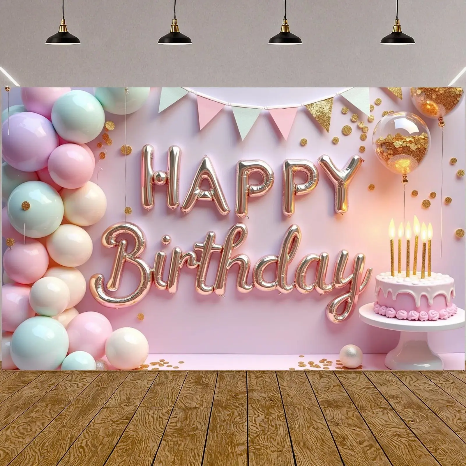 Colorful Birthday Backdrop Happy Birthday Backdrop Tapestry Wall Hanging Photography Background Polyester Balloon Luxury Pink Party Decor Wedding Celebration Studio Event Indoor Outdoor Props