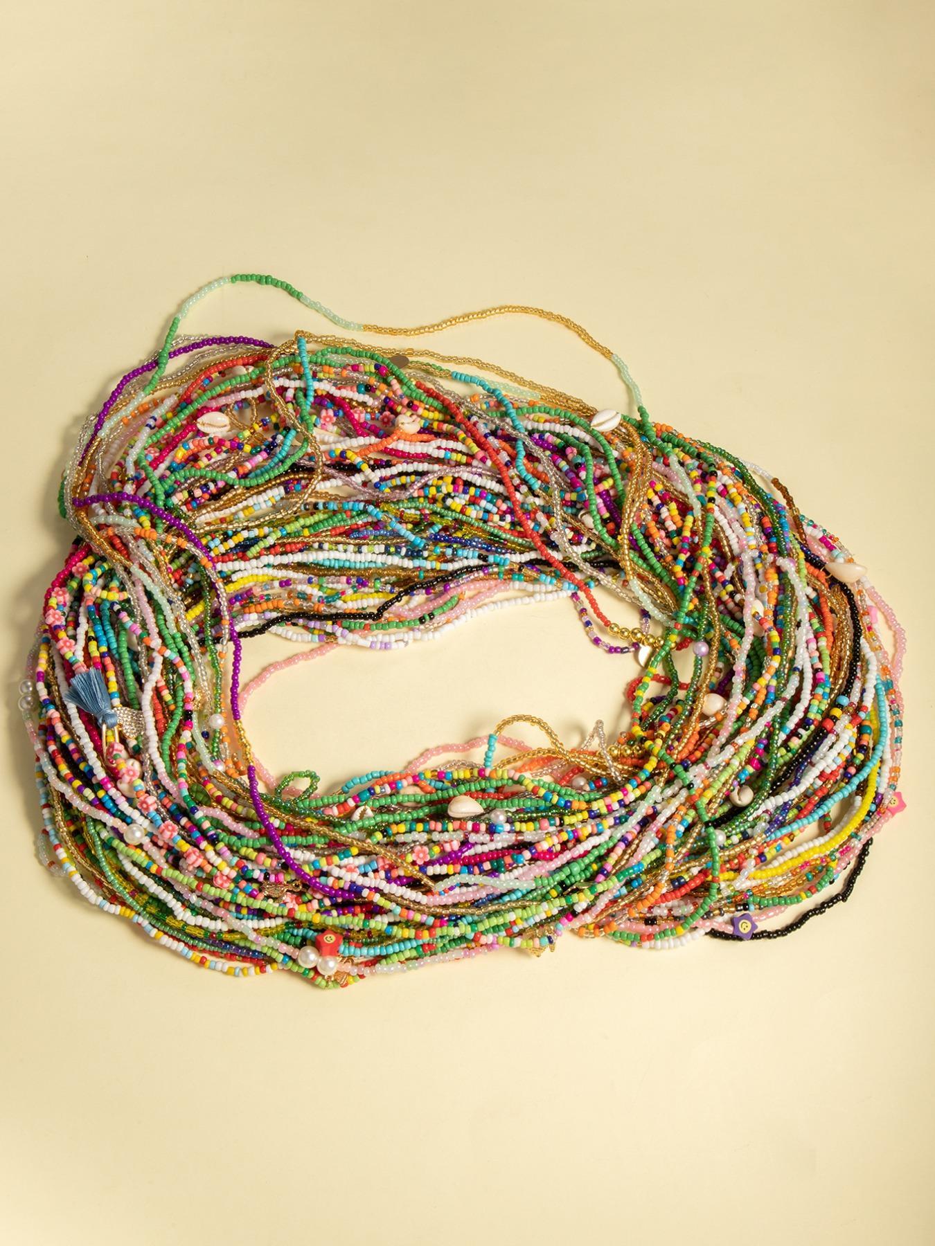 Random Color Beaded Elastic Waist Chain, Boho Jewelry for Women and Girls, Fashion Accessory for Party and Daily Wear, Trendy Birthday Gift for Her