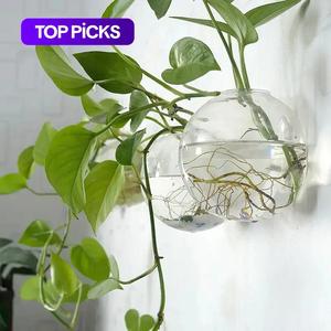 wall mounted glass planter without plants, round glass vase for wall decor, wall ornaments, interior home office decoration supplies, gifts for girlfriend, home essentials, bedroom decor
