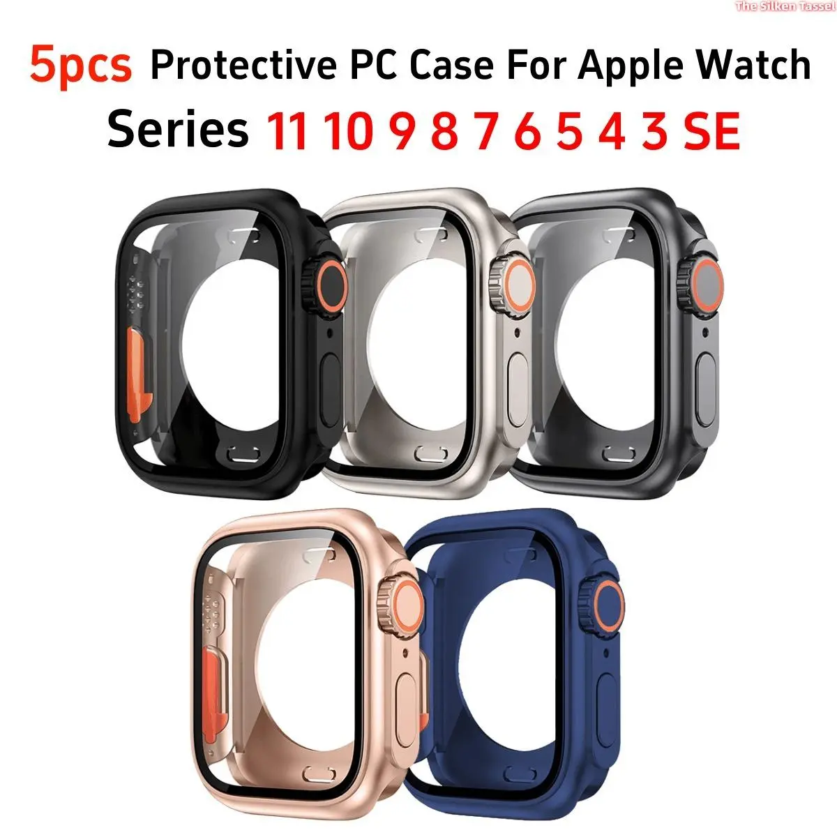 5 Pack Ultra-Thin Look Double Sided Front & Back Full Wrap Watch Case, Waterproof Shockproof Screen Protective Bumper Compatible With Apple Watch Series4/5/6/7/8/9/10/11 SE2,40/41/42/44/45/46mm(Watch Not Included) tiktokshopbacktoschool