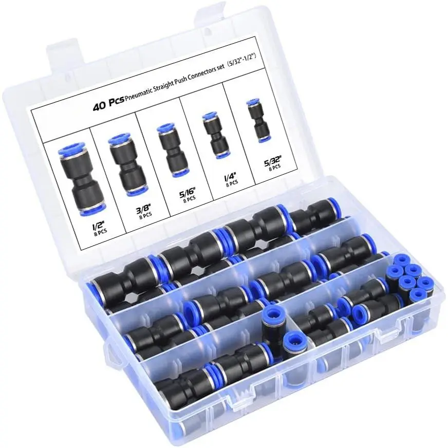 40Pcs Quick Connect Air Hose tings 5/32 1/4 5/16 3/8 1/2 inch Quick Release Pneumatic Push to Connect tings Kit Air Line tings  5/32 1/4 5/16 3/8 1/2 inch Tube-