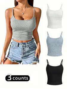 Women's Plain Sleeveless Summer Tank Top, Casual Comfortable Strappy Vest, Perfect for Daily Wear and Fashion