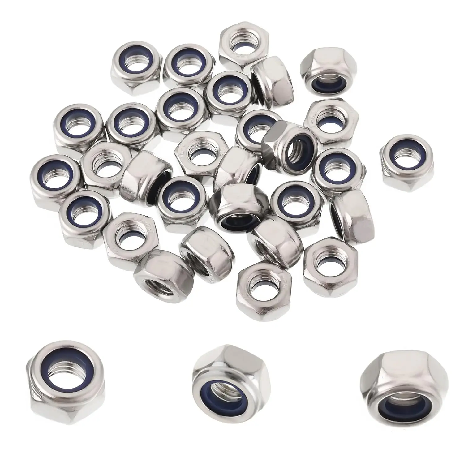 50 count M6 Locknuts Nylon Inserted Hex Lock Nuts for Patio Furniture M6  | Metric Self-Lock Nylon Insert M6x1mm 304 Stainless Steel Self Locking 10mm Hex Nut Driver Nut