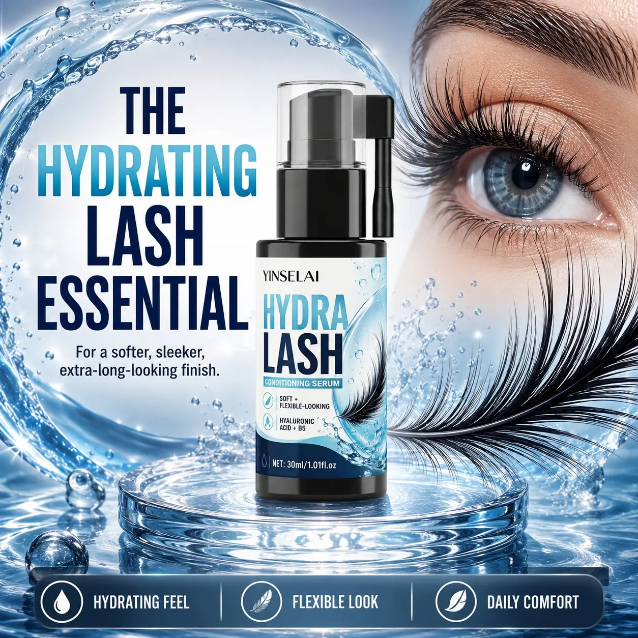 Hydrating B5 Lash Serum, Moisturizes Dry Fragile Lashes, Improves Curl and Smoothness, Ideal for Frequent Makeup Removal and Dry Environments