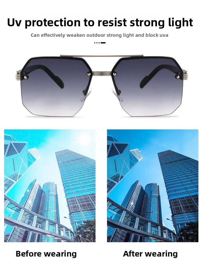 Large-face slimming high-end half-frame sunglasses for men, UV protection, new model for driving