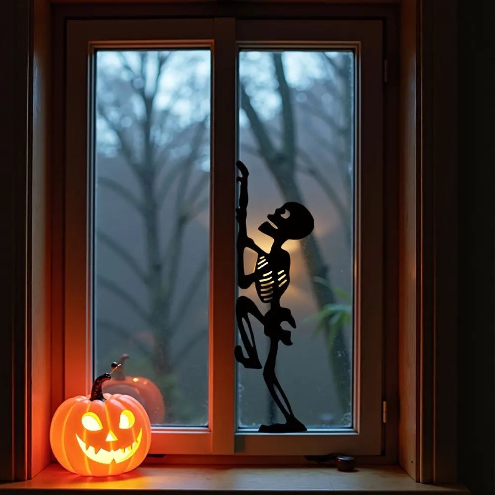 Halloween Skeleton Window Sticker, Static Adhesive Waterproof Reusable Glass Decal, No Residue, Safe for Windows, Home Decor